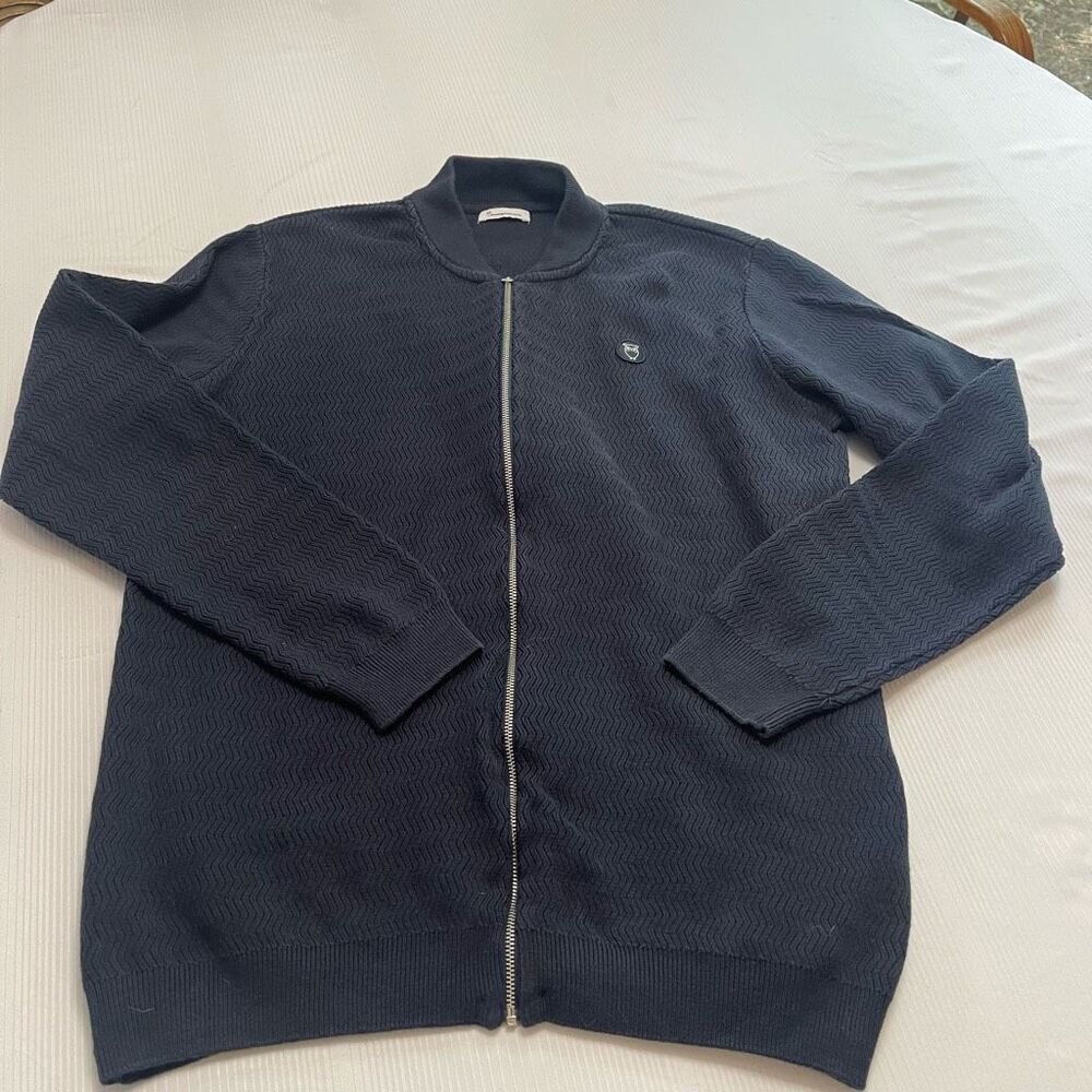 Knowledge Cotton Apparel Navy Blue Zip Up Jacket Size Large